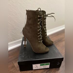 Olive green open toe bootie